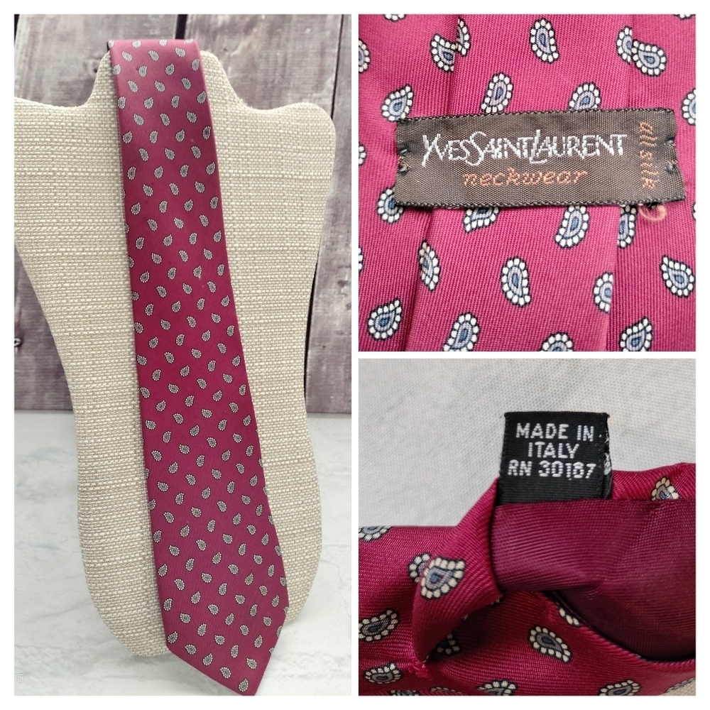 Vintage Yves Saint Laurent Neckwear Paisley 100% Silk Neck Tie Made In Italy
